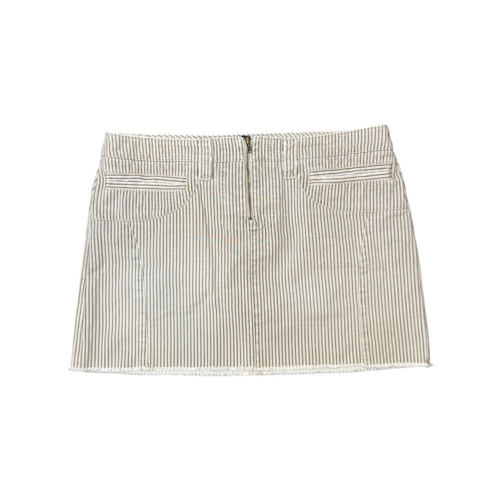 Y2K American Eagle Cream + Gray Stripe Denim Raw Hem Mini Skirt Size 6